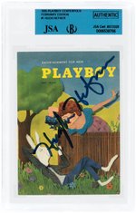 HUGH HEFNER SIGNED 1995 "PLAYBOY CENTERFOLD" CARD #1 BECKETT/JSA AUTHENTIC.