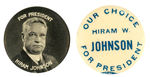 HIRAM JOHNSON PAIR OF HOPEFUL BUTTONS CIRCA 1920.