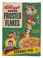 KELLOGG'S "FROSTED FLAKES" CEREAL BOX WITH SUPERMAN STEREO-PIX BACK.