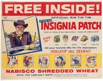 NABISCO "SHREDDED WHEAT" CEREAL BOX WITH RIN TIN TIN INSIGNIA PATCH NEAR SET.