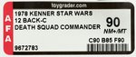 "STAR WARS - DEATH SQUAD COMMANDER" 12 BACK-C AFA 90 NM+/MT.