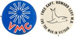 PAIR OF ANTI-VIETNAM WAR BUTTONS "VMC" AND "FREE CAPT. LEVY."