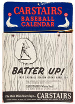 1953 "CARSTAIRS BATTER UP! BASEBALL CALENDAR" TAVERN DISPLAY.