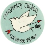 SCARCE "CONSPIRACY CHICAGO" BUTTON WITH JULES FEIFFER ART.