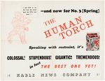 GOLDEN AGE HUMAN TORCH TIMELY COMICS PROMOTIONAL POSTER.