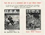 "U.S.A. IS READY/U.S.A. COMICS" GOLDEN AGE COMIC BOOKS PROMOTIONAL POSTER.