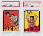 1972 TOPPS BASKETBALL PAIR KAREEM ABDUL-JABBAR & JULIUS ERVING PSA GRADED 5 EX.