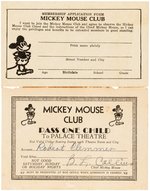 "MICKEY MOUSE CLUB" APPLICATION & MOVIE THEATER PASS.