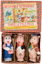 "THREE LITTLE PIGS" MEDIUM SIZE BOXED BISQUE SET & CHINA ASHTRAY PAIR.