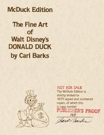 CARL BARKS SIGNED "THE FINE ART OF WALT DISNEY'S DONALD DUCK" LIMITED EDITION PUBLISHER'S PROOF.