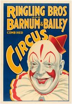 "RINGLING BROS. AND BARNUM & BAILEY COMBINED CIRCUS" LINEN-MOUNTED CIRCUS CLOWN POSTER.