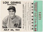 1941 "LOU GEHRIG MEMORIAL" TICKET STUB (GREEN VARIATION).