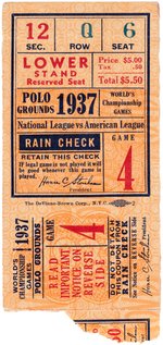 1937 WORLD SERIES TICKET STUB FROM THE POLO GROUNDS.