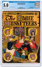 "CLASSIC COMICS" #1 OCTOBER 1941 CGC 5.0 VG/FINE (THE THREE MUSKETEERS).