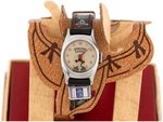 "HOPALONG CASSIDY WRIST WATCH" ON SADDLE IN DISPLAY BOX.