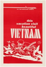 PAIR OF ANTI-VIETNAM WAR POSTERS WITH 'TRAVEL' & 'MOVIE' POSTER THEMES.