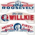 ROOSEVELT, WILLKIE & "AMERICA FIRST" SCARCE LICENSE PLATE ATTACHMENT SET.