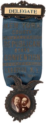 ROOSEVELT & FAIRBANKS 1904 NEW YORK STATE JUGATE RIBBON BADGE.