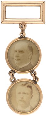 McKINLEY & ROOSEVELT REAL PHOTO JUGATE WATCH FOB CHARM.