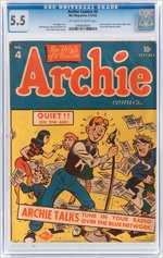 "ARCHIE COMICS" #4 SEPTEMBER-OCTOBER 1943 CGC 5.5 FINE-.