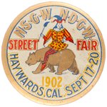 NATIVE SONS & DAUGHTERS OF THE GOLDEN WEST 1902 HAYWARDS, CAL STREET FAIR BUTTON.