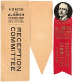 “MASS MEETING FOR AL SMITH” SINGLE DAY EVENT RIBBON BADGE PLUS ORIGINAL ENVELOPE.