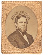 "SCHUYLER COLFAX" 1868 BRASS SHELL PORTRAIT BADGE.