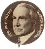 "FOR PRESIDENT WARREN G. HARDING" 1920 PORTRAIT BUTTON.