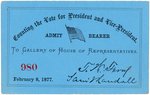 HAYES & TILDEN "COUNTING THE VOTE FOR PRESIDENT AND VICE PRESIDENT" 1876 TICKET.