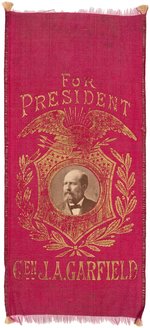 "FOR PRESIDENT GEN. J. A. GARFIELD" APPLIED ALBUMEN PHOTO RIBBON.