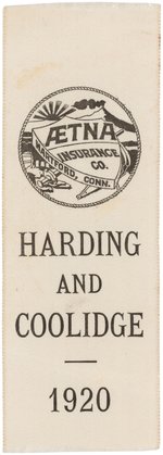 "AETNA INSURANCE CO. HARTFORD, CONN. HARDING AND COOLIDGE 1920" RIBBON.