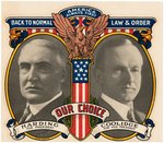 HARDING & COOLIDGE "AMERICA ALWAYS FIRST" GRAPHIC JUGATE DECAL.