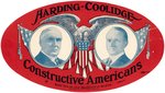 "HARDING COOLIDGE CONSTRUCTIVE AMERICANS" 1920 JUGATE WINDSHIELD DECAL.