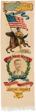 ROOSEVELT ROUGH RIDER ON 1903 PHILADELPHIA, PA MAYORAL RIBBON.