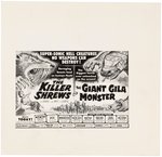 "THE KILLER SHREWS" & "THE GIANT GILA MONSTER" DOUBLE BILL NEWSPAPER AD ORIGINAL ART.