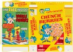 QUAKER "CAP'N CRUNCH'S CRUNCH BERRIES" FILE COPY CEREAL BOX FLAT & "WIGGLE FIGURES" PREMIUM TRIO.