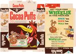 GENERAL MILLS "COCOA PUFFS" CANADIAN FILE COPY CEREAL BOX FLAT WITH "WHEELIE" PREMIUM.