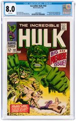 "INCREDIBLE HULK" #102 APRIL 1968 CGC 8.0 VF.