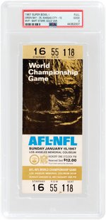 1967 SUPER BOWL I FULL TICKET PSA GD 2 GOLD VARIANT.