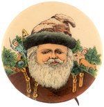 VERY EARLY BASTIAN SANTA BUTTON WITH RARE FIRST SEEN BACK PAPER & CREAM BACKGROUND, NOT RED.