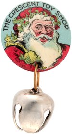 RARE TOY SHOP SANTA WITH LARGE JINGLE BELL BY WESTERN BADGE ST. PAUL C. 1931.