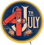 LARGE AND EARLY JULY 4TH MATCHING BUTTONS FEATURING BURNING FUSE FIRECRACKERS.