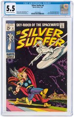 "SILVER SURFER" #4 FEBRUARY 1969 CGC 5.5 FINE- (SILVER SURFER VS. THOR).