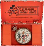 "MICKEY MOUSE INGERSOLL" BOXED ENGLISH POCKET WATCH (SECOND VERSION) WITH FOB.