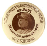 "THE ORIGINAL ROOSEVELT CLUB OF AMERICA" BUTTON WITH REAL PHOTO OF TR IN R.R. UNIFORM.