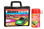 "HOT WHEELS - SIZZLERS" VINYL LUNCHBOX WITH THERMOS.