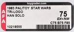 PALITOY "STAR WARS: RETURN OF THE JEDI - HAN SOLO" TRI-LOGO 70 BACK AFA 75 EX+/NM.