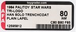 PALITOY "STAR WARS: RETURN OF THE JEDI - HAN SOLO (TRENCHCOAT)" TRI-LOGO 70 BACK AFA 80 NM.