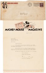 "MICKEY MOUSE MAGAZINE" LETTER, ENVELOPE AND RARE PREMIUM CARD.