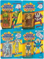 "SUPER POWERS COLLECTION - JOKER, BRAINIAC, LUTHOR, MR. FREEZE & DESAAD" CARDED FIGURE LOT OF FIVE.